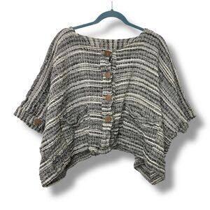 Yasuko Kurisaka Black & Tan Woven Button Front Oversized Tunic Top Women’s O/S